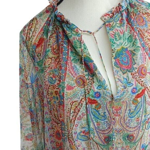 Zara Swim Cover Multicolor Long Sleeve Semi Sheer V Neck Lined Womens Size M - Picture 3 of 8